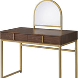 50" Walnut & Gold Finish Round Dresser Mirror - Homeroots