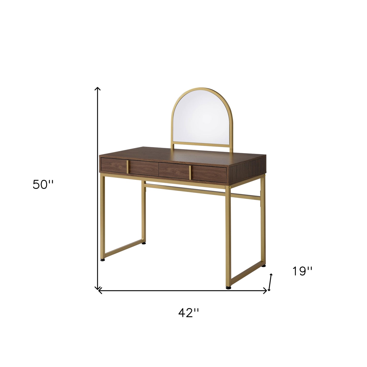 50" Walnut & Gold Finish Round Dresser Mirror - Homeroots - Flyclothing LLC