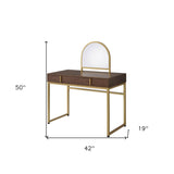 50" Walnut & Gold Finish Round Dresser Mirror - Homeroots - Flyclothing LLC