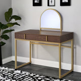 50" Walnut & Gold Finish Round Dresser Mirror - Homeroots - Flyclothing LLC