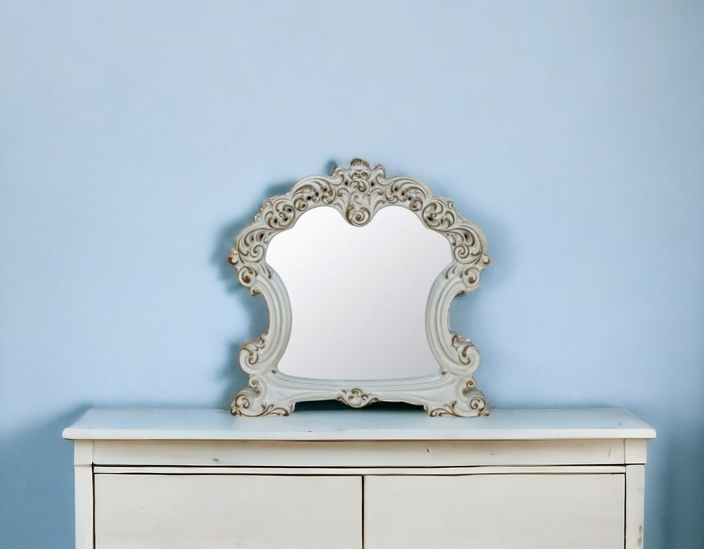 45" Antique Pearl Finish Irregular Dresser Mirror - Homeroots - Flyclothing LLC