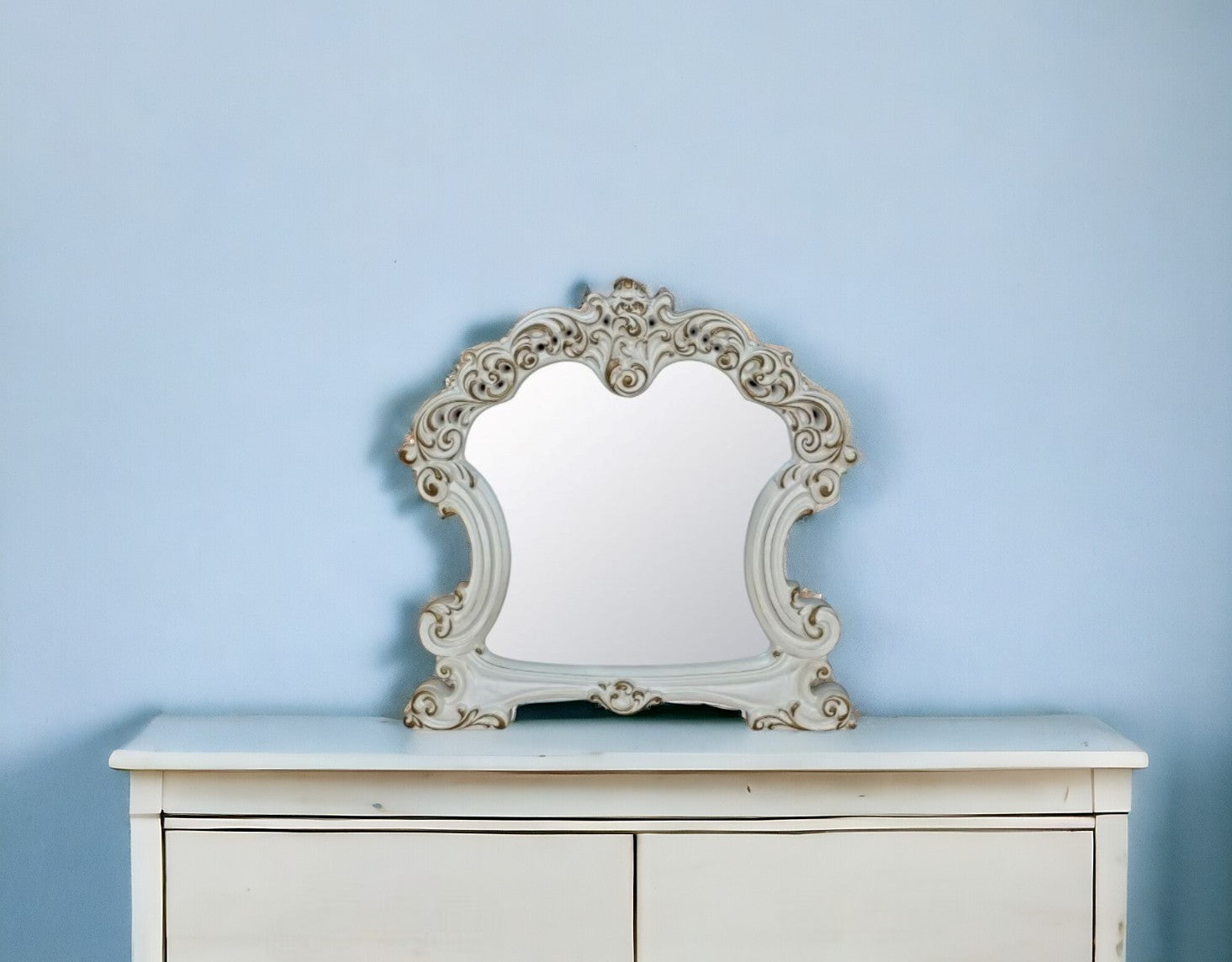 45" Antique Pearl Finish Irregular Dresser Mirror - Homeroots - Flyclothing LLC