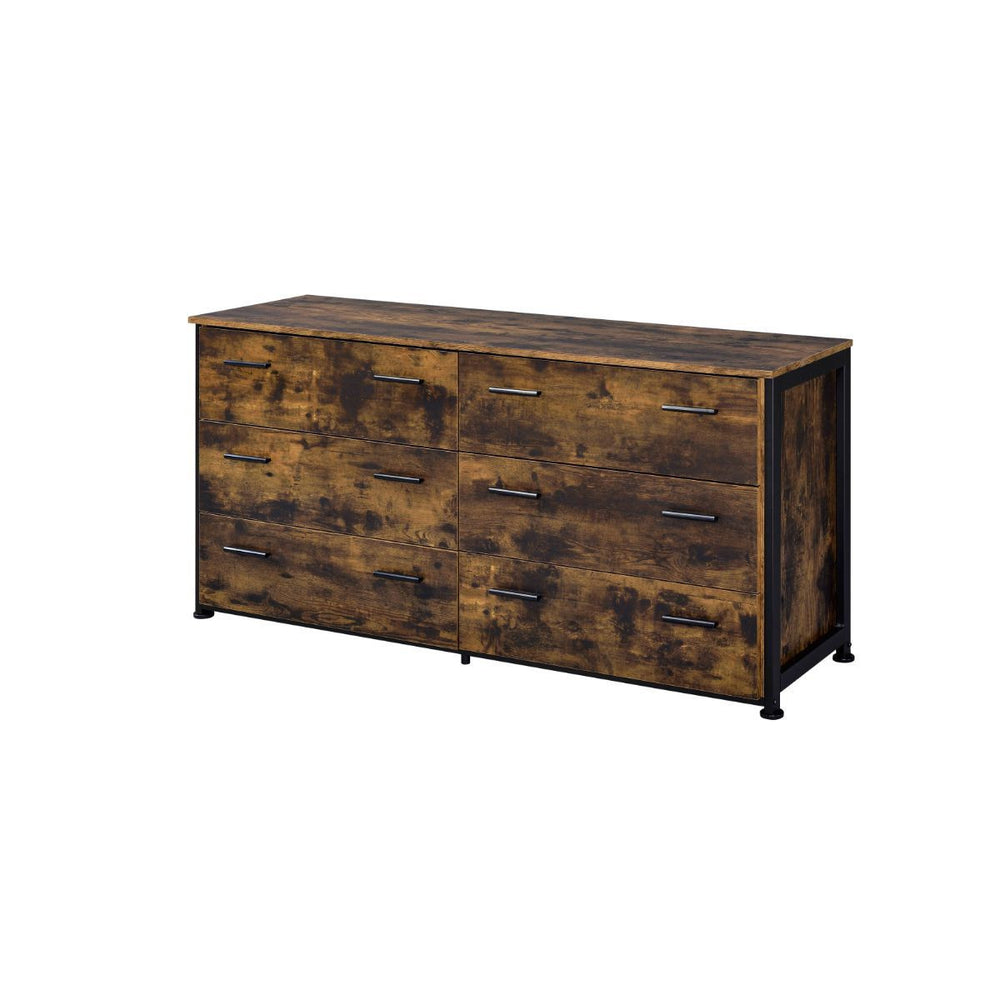59" Brown and Black Six Drawer Double Dresser - Homeroots - Flyclothing LLC