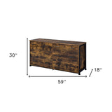 59" Brown and Black Six Drawer Double Dresser - Homeroots - Flyclothing LLC