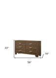 59" Brown Solid and Manufactured Wood Six Drawer Double Dresser - Homeroots - Flyclothing LLC