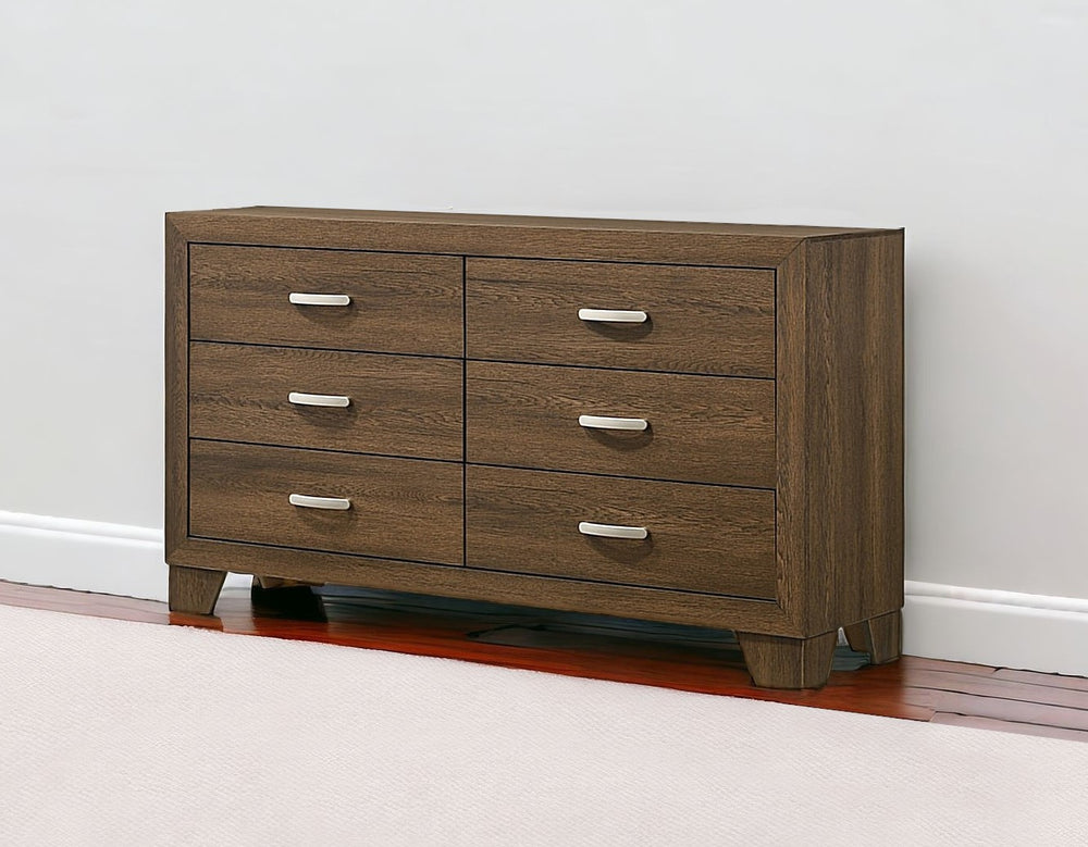 59" Brown Solid and Manufactured Wood Six Drawer Double Dresser - Homeroots - Flyclothing LLC