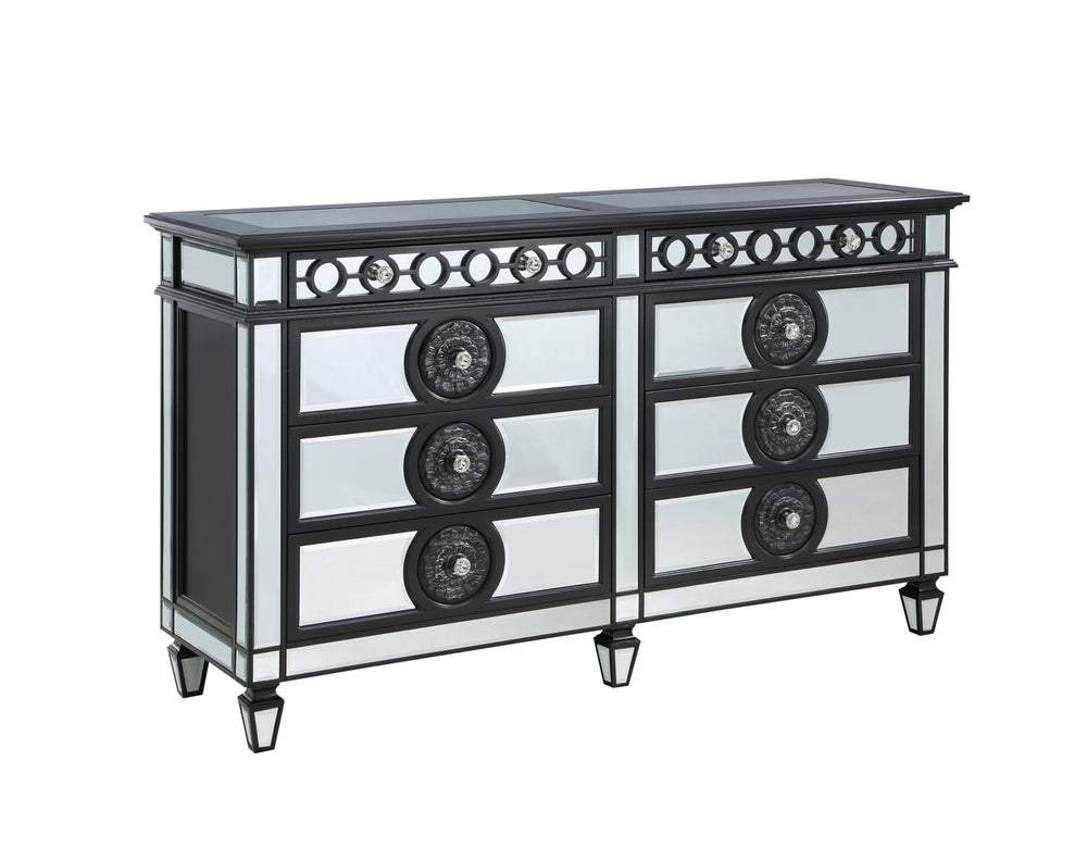 68" Black and Silver Solid and Manufactured Wood Mirrored Eight Drawer Double Dresser - Homeroots - Flyclothing LLC