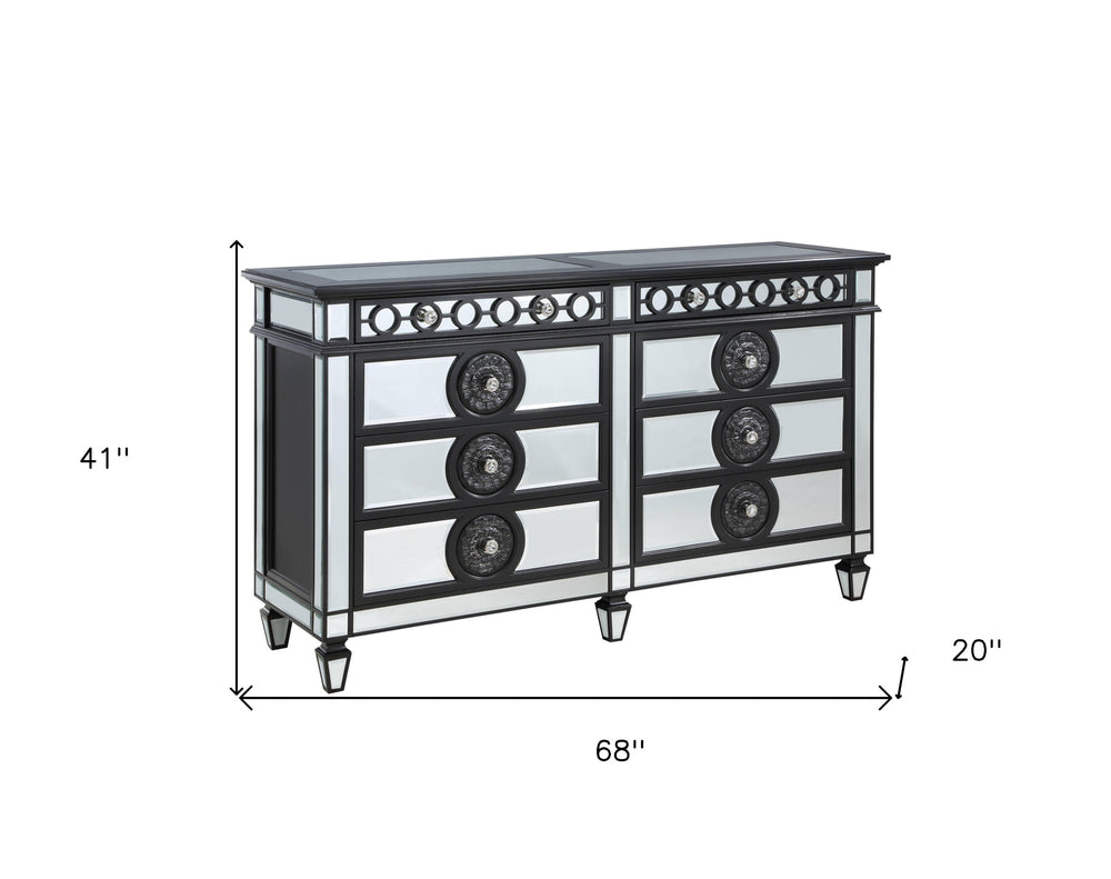 68" Black and Silver Solid and Manufactured Wood Mirrored Eight Drawer Double Dresser - Homeroots - Flyclothing LLC