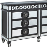 68" Black and Silver Solid and Manufactured Wood Mirrored Eight Drawer Double Dresser - Homeroots
