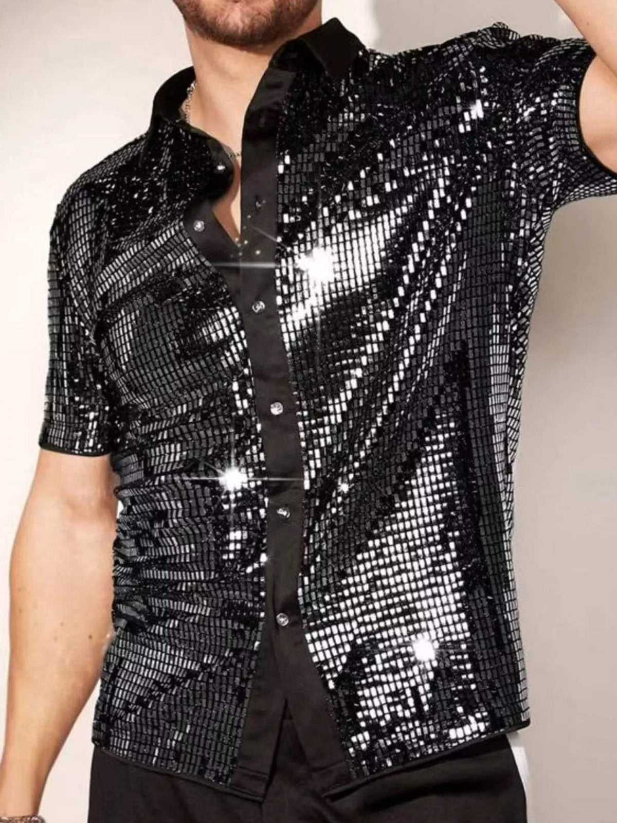 Men's Sequin Button Up Shirt - Trendsi - Flyclothing LLC