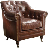 34" Top Grain Leather And Brown Tufted Chesterfield Chair - Homeroots