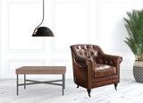 34" Top Grain Leather And Brown Tufted Chesterfield Chair - Homeroots