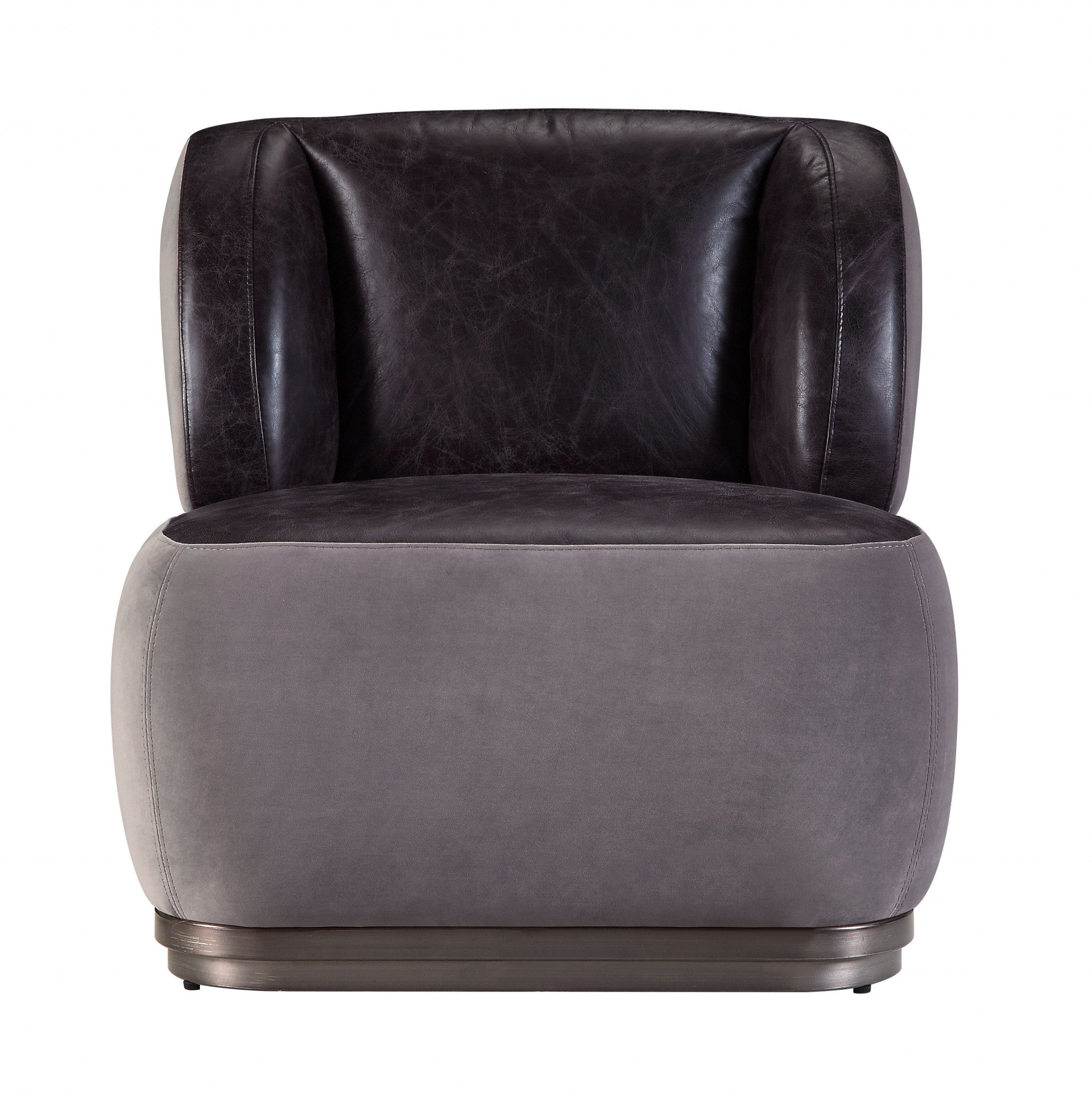 29" Antique Slate Gray Velvet And Brown Solid Color Slipper Chair - Homeroots - Flyclothing LLC