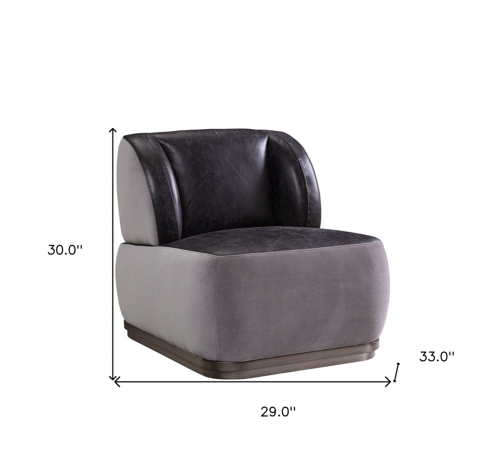 29" Antique Slate Gray Velvet And Brown Solid Color Slipper Chair - Homeroots