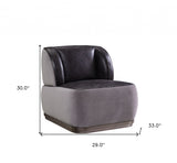 29" Antique Slate Gray Velvet And Brown Solid Color Slipper Chair - Homeroots