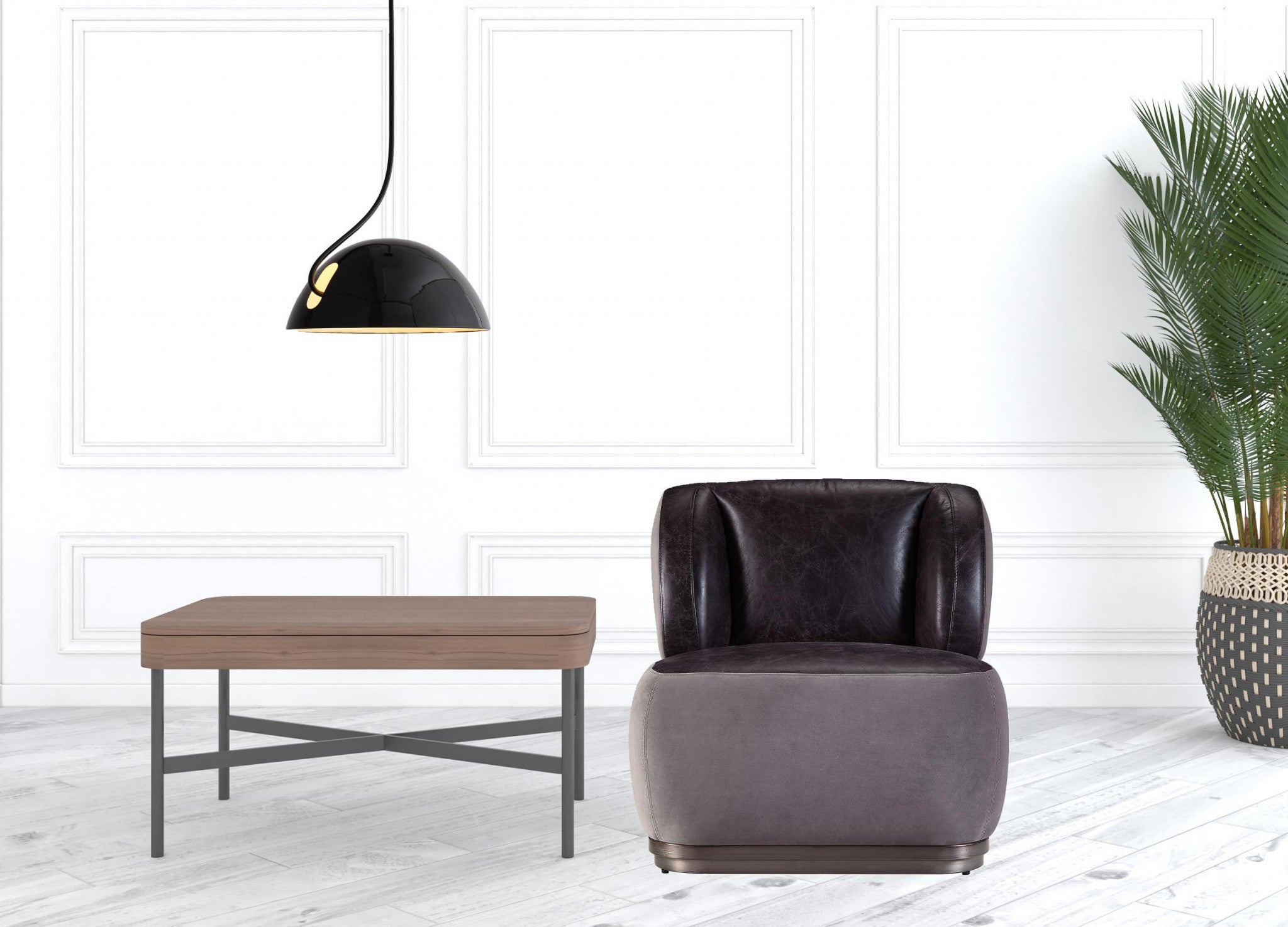 29" Antique Slate Gray Velvet And Brown Solid Color Slipper Chair - Homeroots - Flyclothing LLC