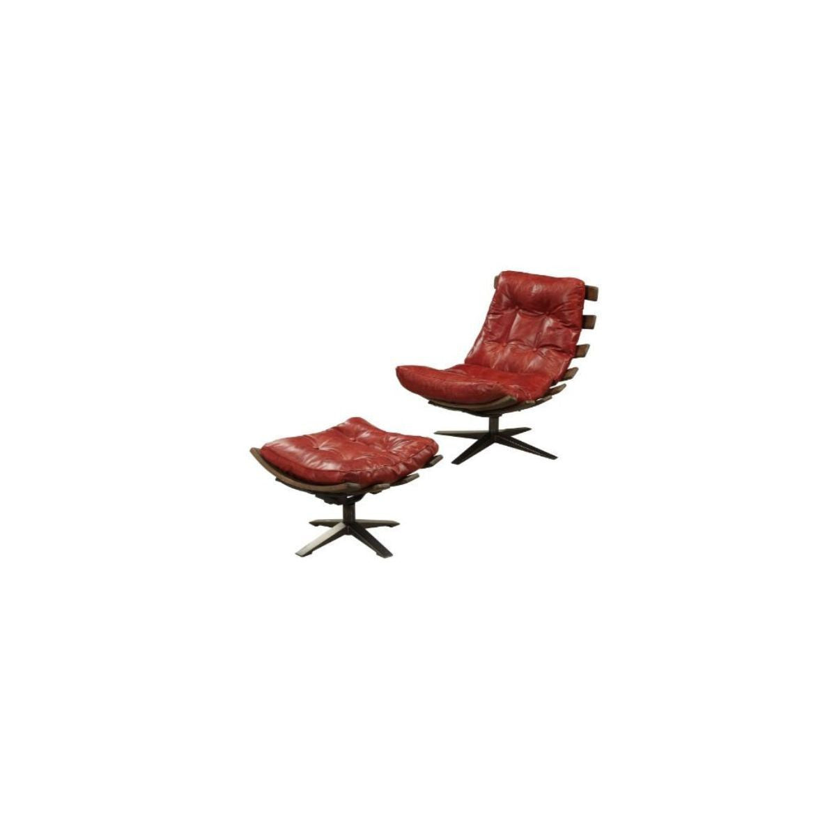 27" Red And Brown Top Grain Leather Tufted Swivel Lounge Chair With Ottoman - Homeroots - Flyclothing LLC