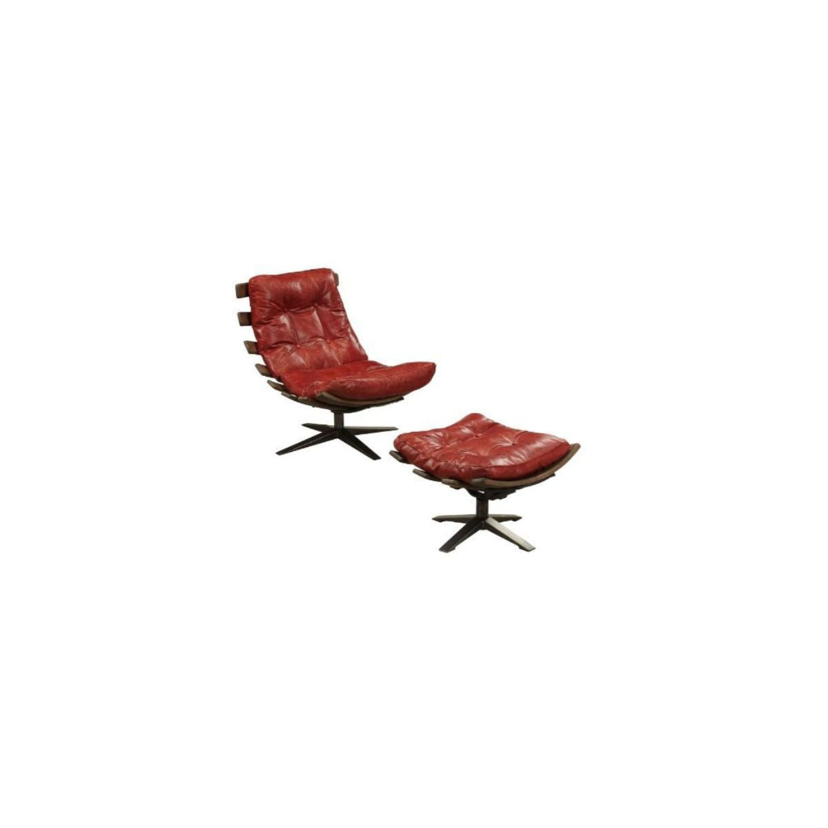 27" Red And Brown Top Grain Leather Tufted Swivel Lounge Chair With Ottoman - Homeroots - Flyclothing LLC