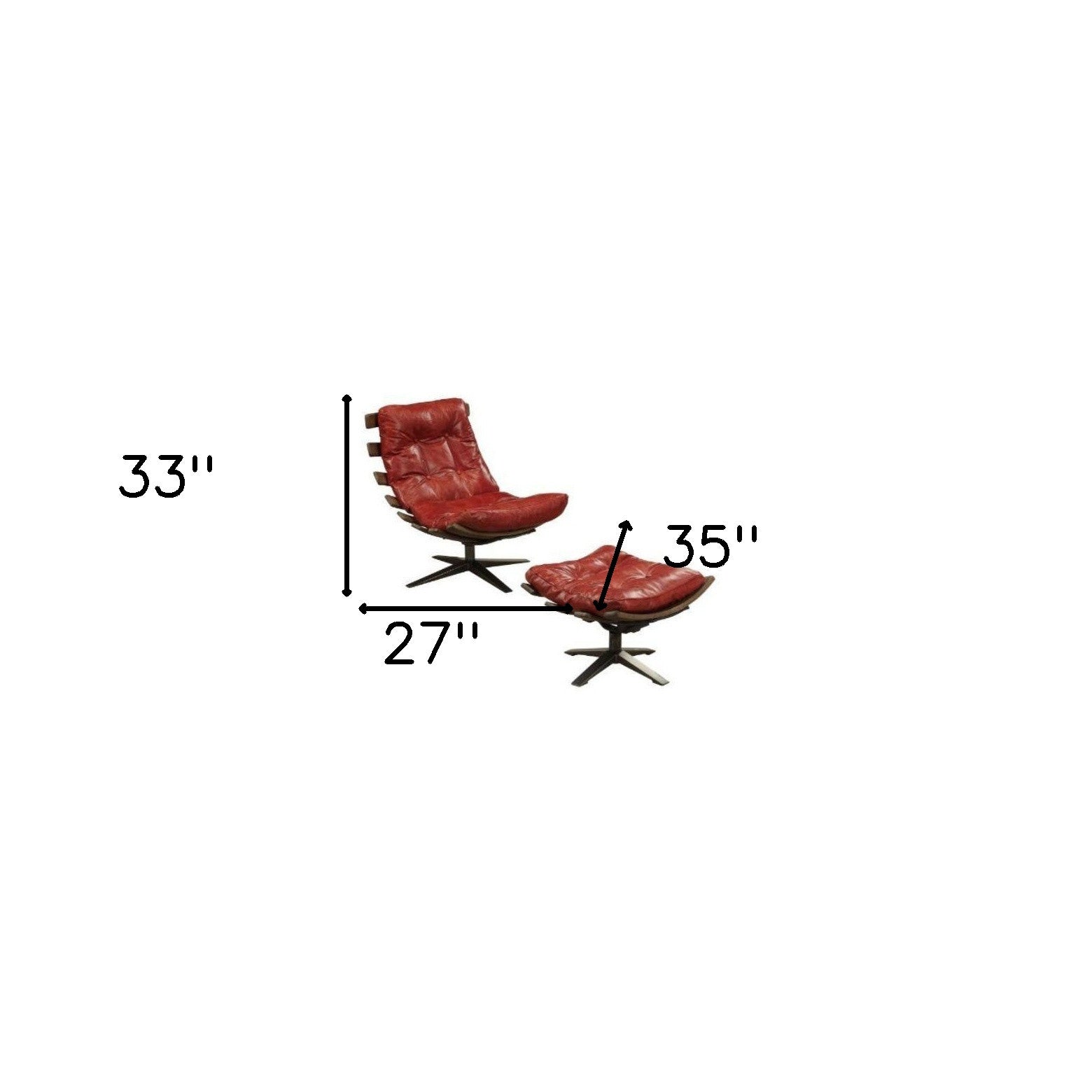 27" Red And Brown Top Grain Leather Tufted Swivel Lounge Chair With Ottoman - Homeroots - Flyclothing LLC