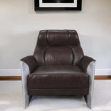 35" Espresso And Silver Top Grain Leather Tufted Club Chair - Homeroots
