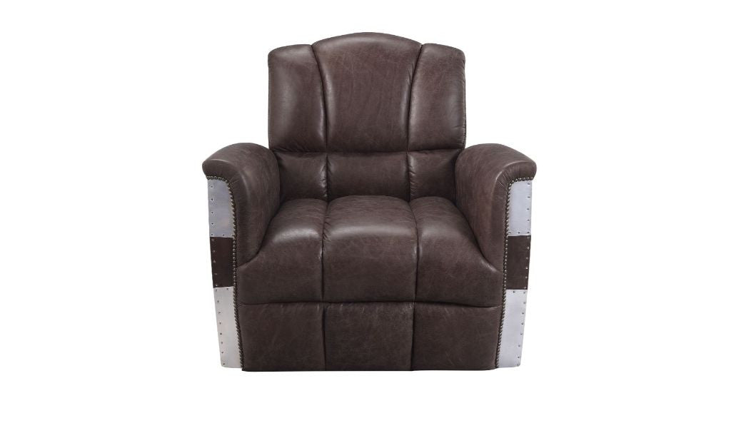 35" Retro Brown Top Grain Leather And Steel Patchwork Club Chair - Homeroots - Flyclothing LLC