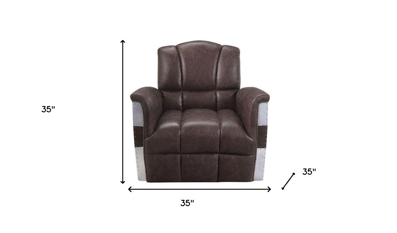 35" Retro Brown Top Grain Leather And Steel Patchwork Club Chair - Homeroots - Flyclothing LLC