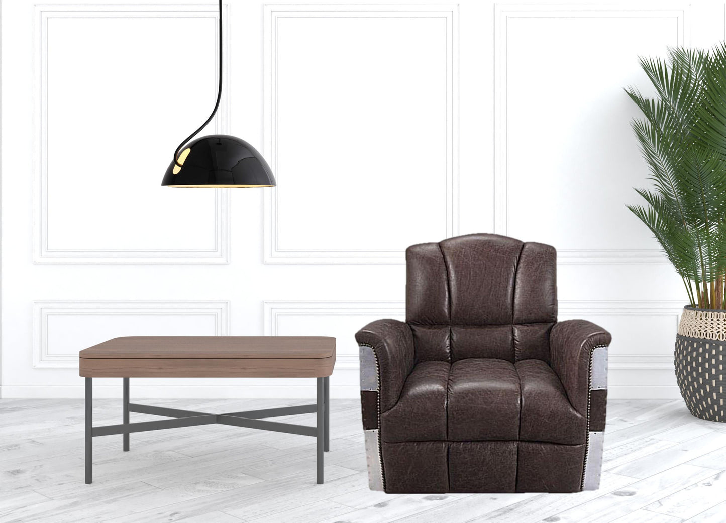 35" Retro Brown Top Grain Leather And Steel Patchwork Club Chair - Homeroots - Flyclothing LLC