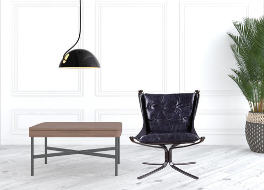 30" Vintage Blue Top Grain Leather And Steel Solid Color Lounge Chair