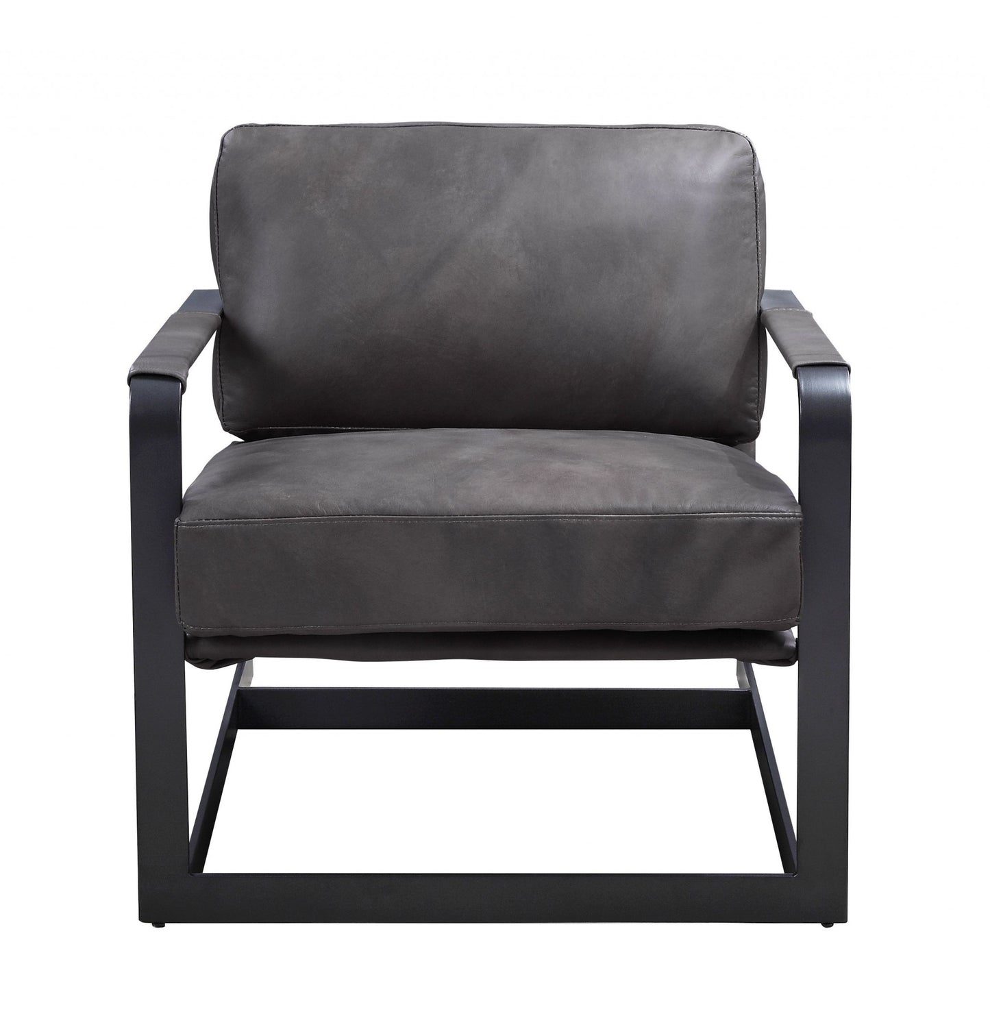 28" Gray Black Top Grain Leather And Steel Solid Color Arm Chair - Homeroots - Flyclothing LLC