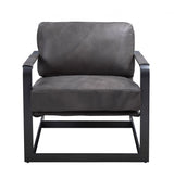 28" Gray Black Top Grain Leather And Steel Solid Color Arm Chair - Homeroots - Flyclothing LLC