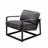 28" Gray Black Top Grain Leather And Steel Solid Color Arm Chair - Homeroots - Flyclothing LLC