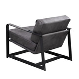 28" Gray Black Top Grain Leather And Steel Solid Color Arm Chair - Homeroots - Flyclothing LLC