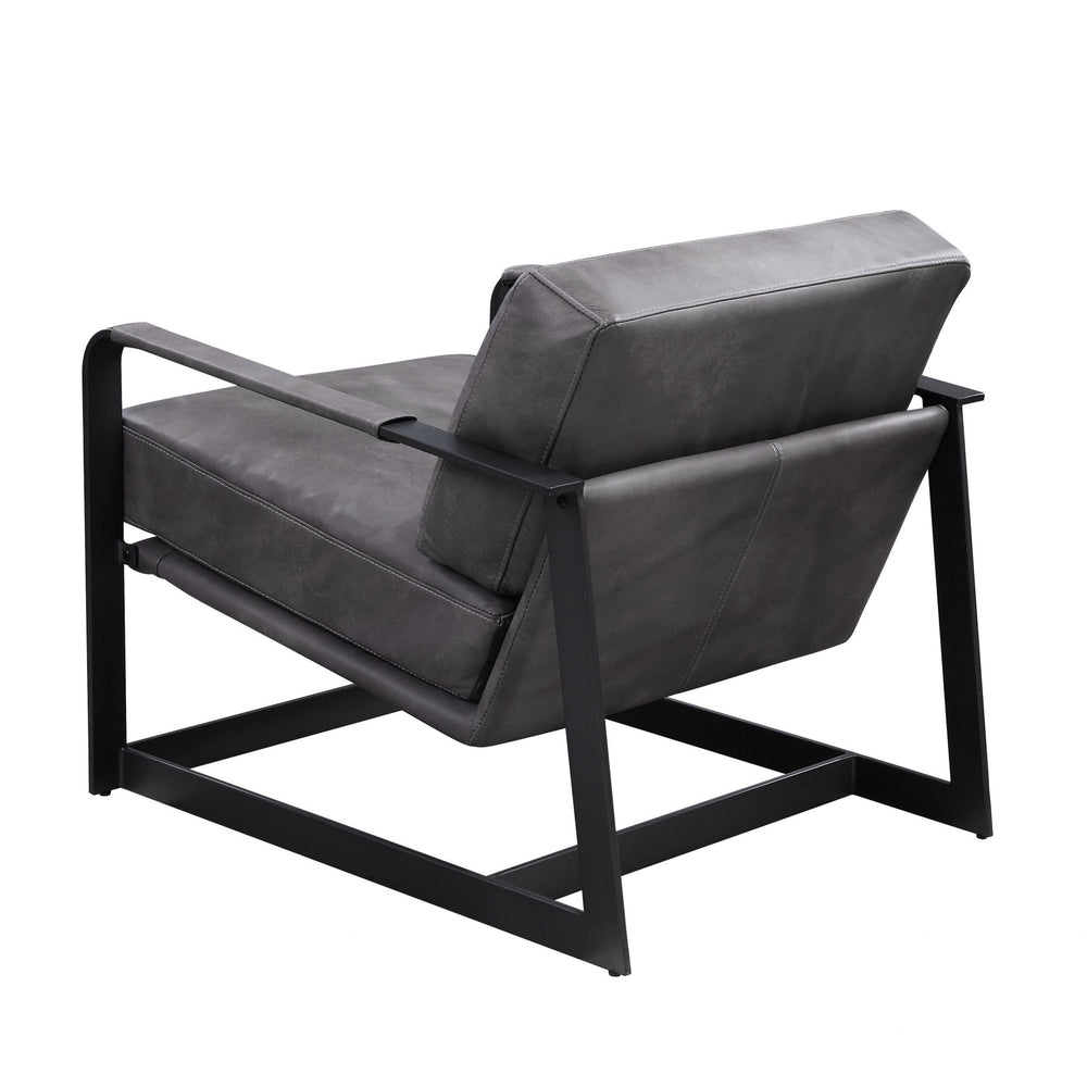 28" Gray Black Top Grain Leather And Steel Solid Color Arm Chair - Homeroots