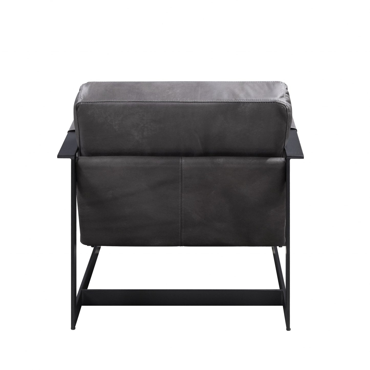 28" Gray Black Top Grain Leather And Steel Solid Color Arm Chair - Homeroots - Flyclothing LLC