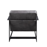 28" Gray Black Top Grain Leather And Steel Solid Color Arm Chair - Homeroots - Flyclothing LLC