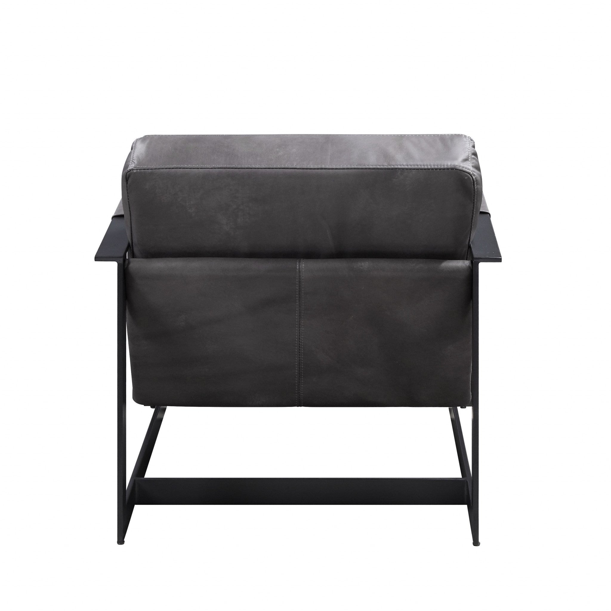 28" Gray Black Top Grain Leather And Steel Solid Color Arm Chair - Homeroots - Flyclothing LLC