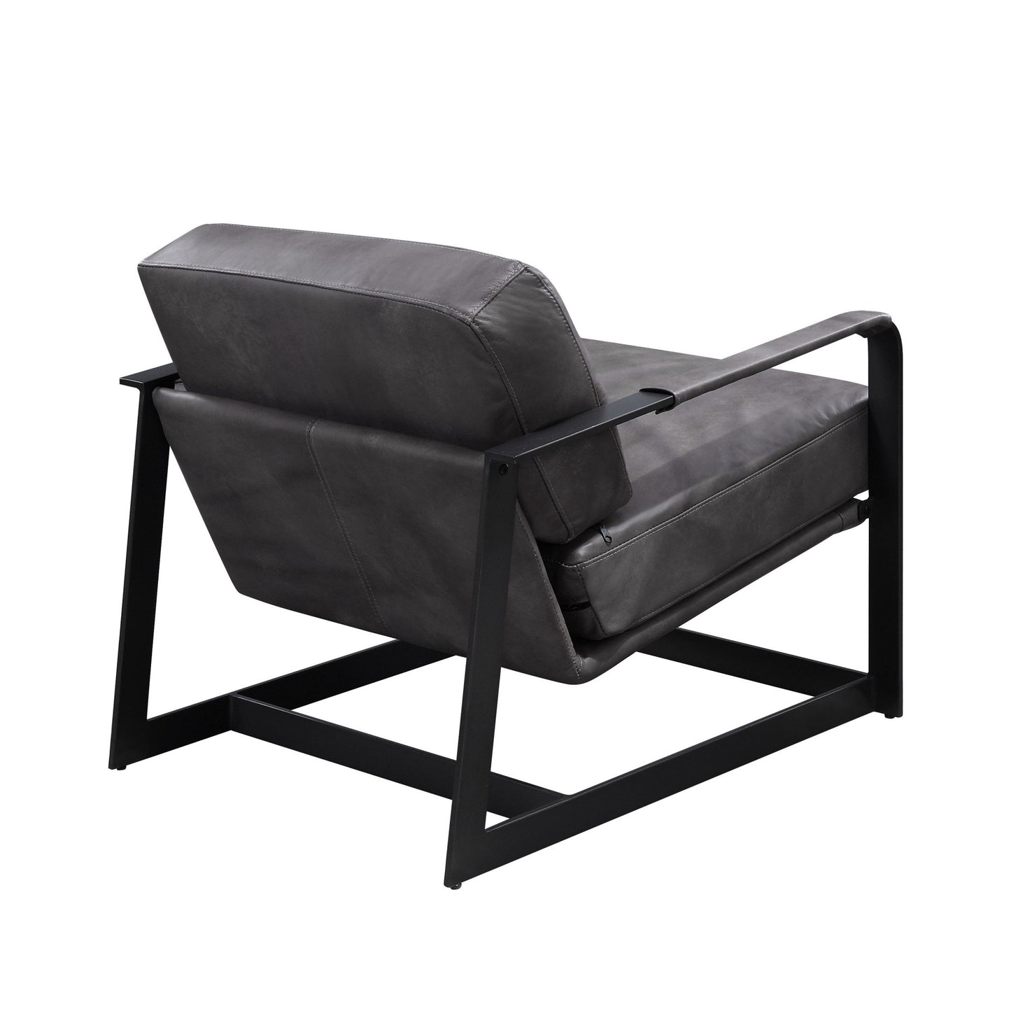 28" Gray Black Top Grain Leather And Steel Solid Color Arm Chair - Homeroots - Flyclothing LLC