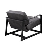 28" Gray Black Top Grain Leather And Steel Solid Color Arm Chair - Homeroots - Flyclothing LLC