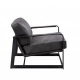28" Gray Black Top Grain Leather And Steel Solid Color Arm Chair - Homeroots - Flyclothing LLC