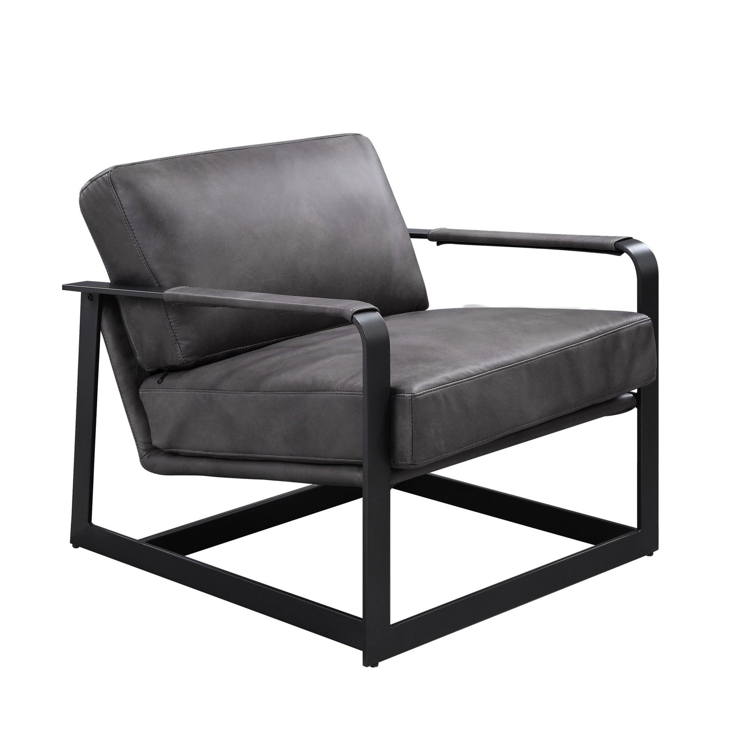 28" Gray Black Top Grain Leather And Steel Solid Color Arm Chair - Homeroots - Flyclothing LLC