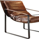 27" Brown Top Grain Leather And Steel Lounge Chair - Homeroots
