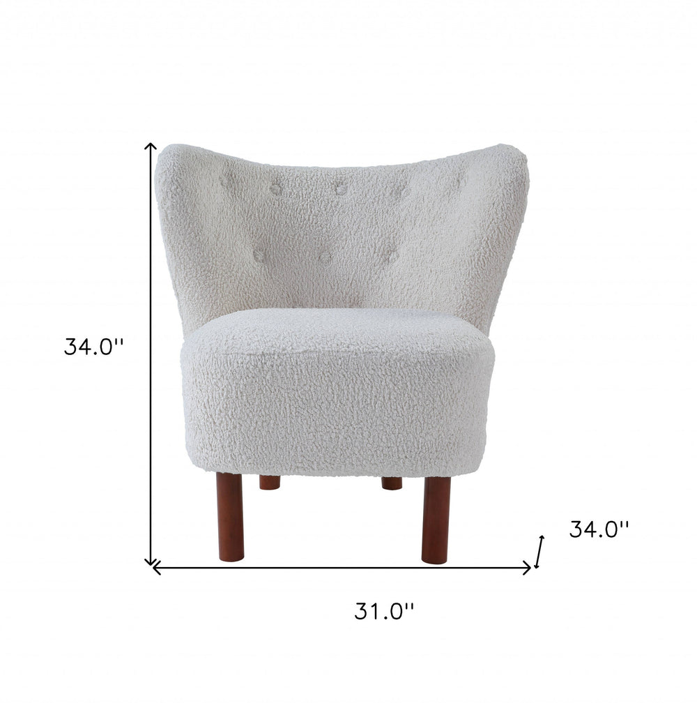 31" White Sherpa And Brown Polka Dots Wingback Chair