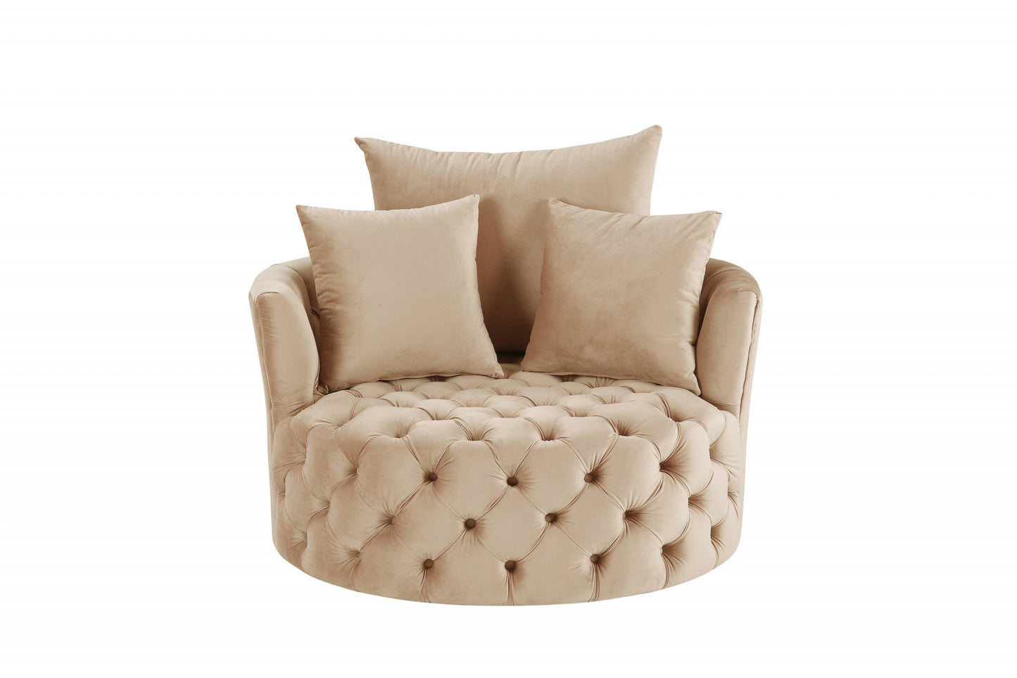 43" Beige Velvet Solid Color Swivelbarrel Chair - Homeroots - Flyclothing LLC