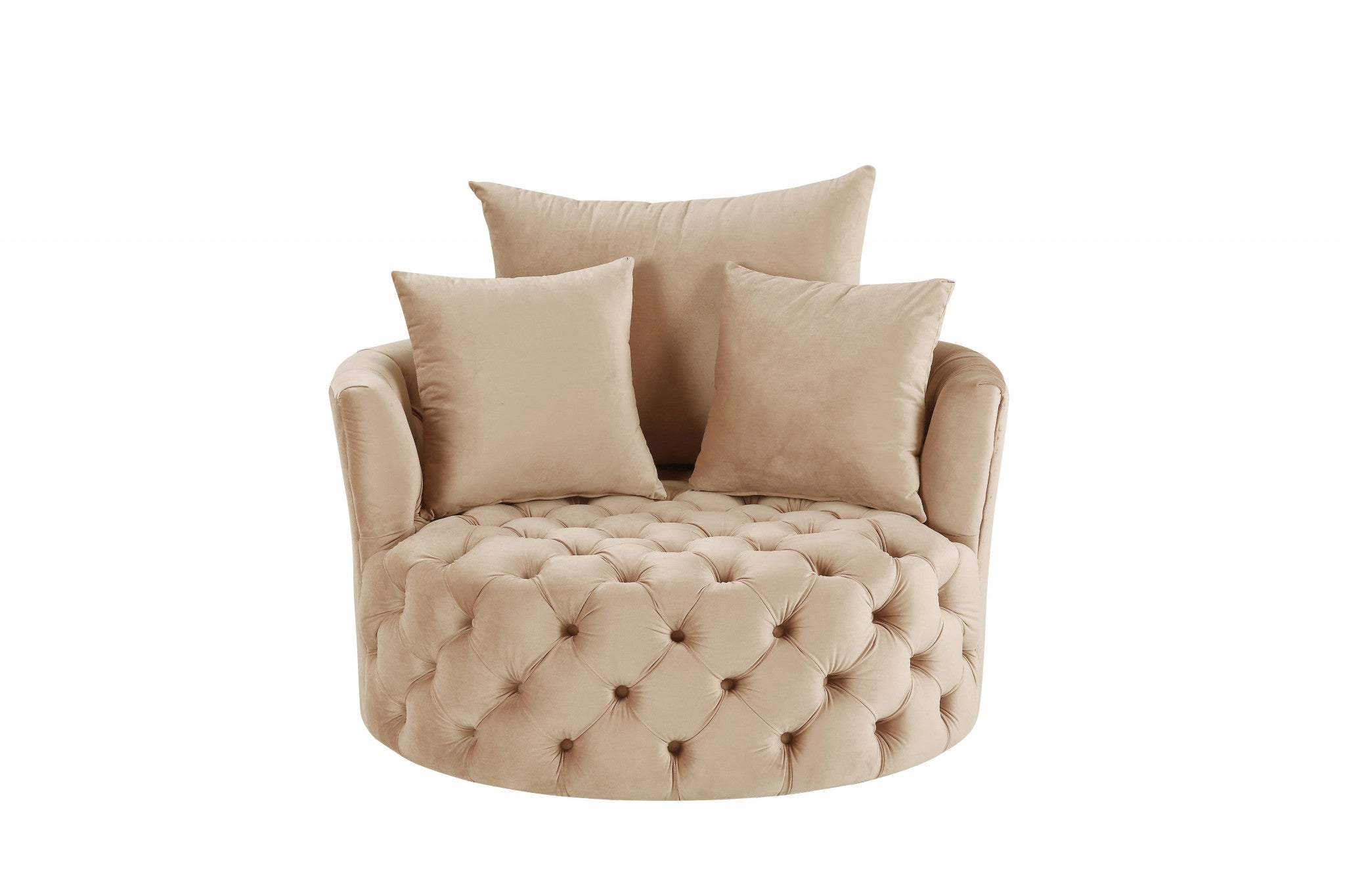43" Beige Velvet Solid Color Swivelbarrel Chair - Homeroots - Flyclothing LLC