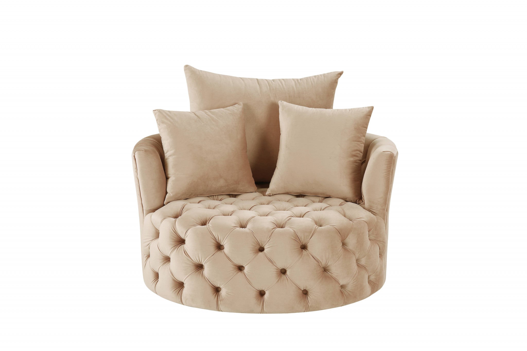 43" Beige Velvet Solid Color Swivelbarrel Chair - Homeroots - Flyclothing LLC