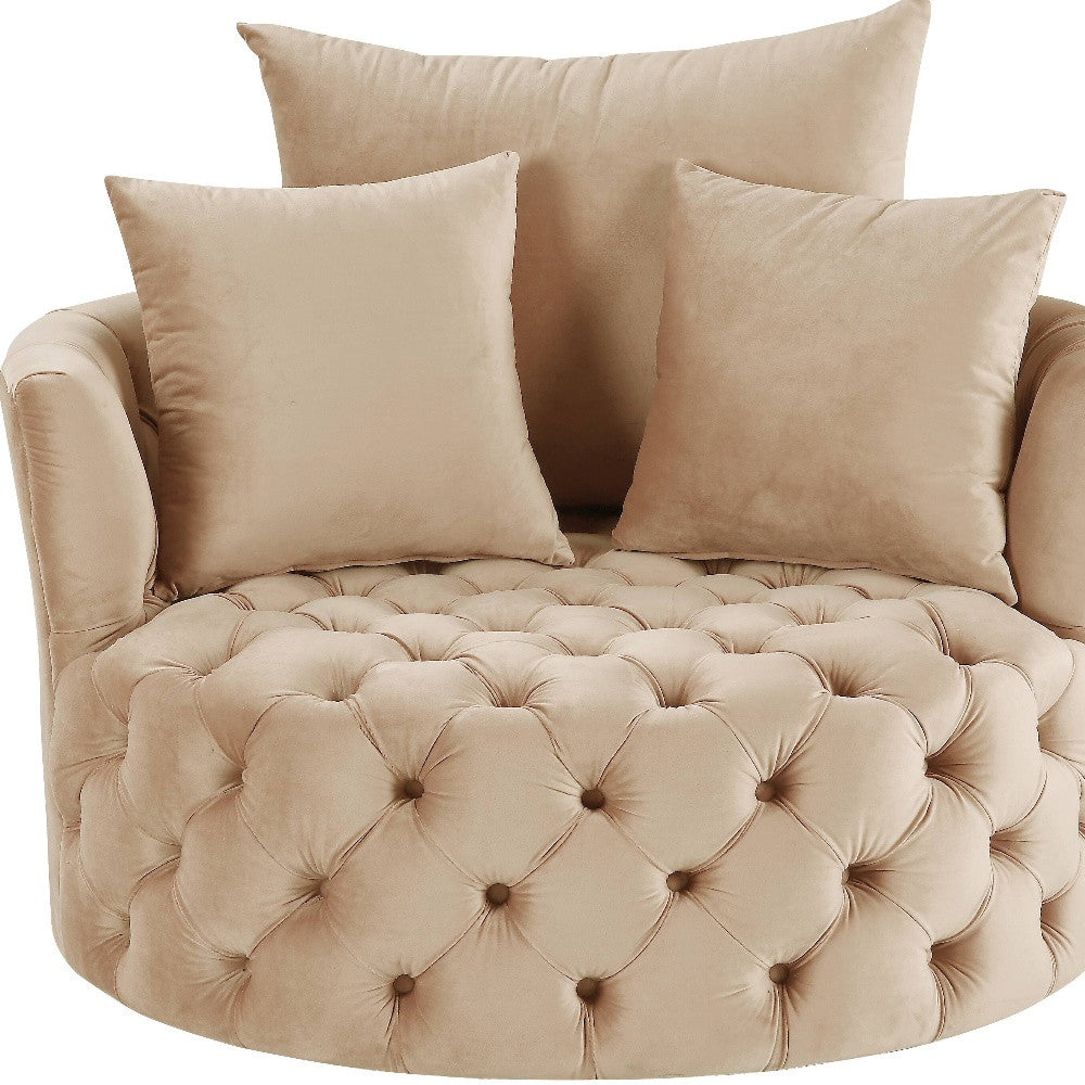 43" Beige Velvet Solid Color Swivelbarrel Chair - Homeroots - Flyclothing LLC