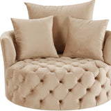 43" Beige Velvet Solid Color Swivelbarrel Chair - Homeroots - Flyclothing LLC