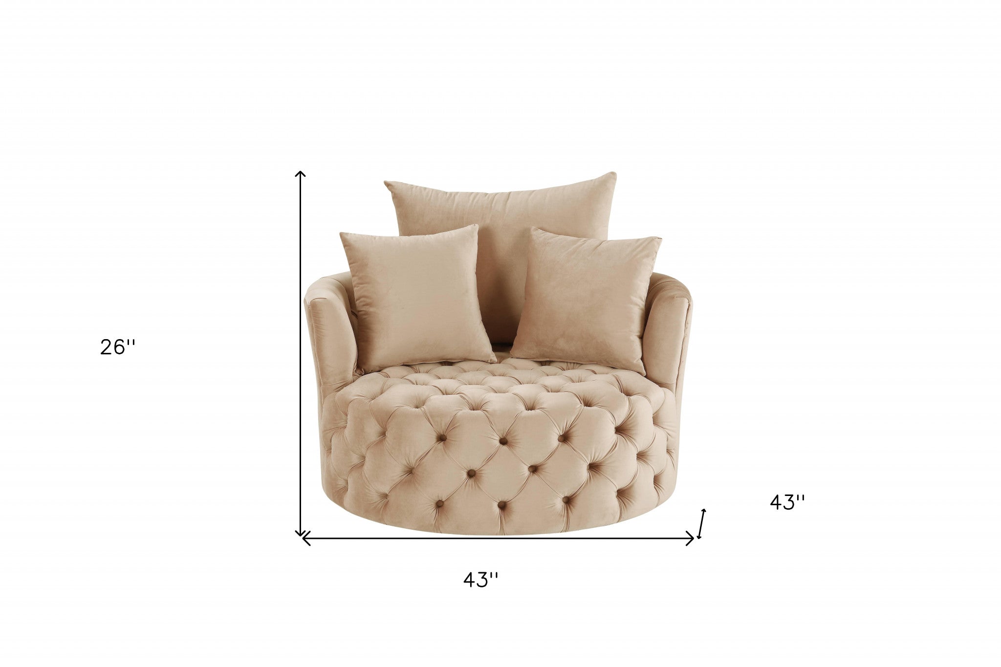 43" Beige Velvet Solid Color Swivelbarrel Chair - Homeroots - Flyclothing LLC