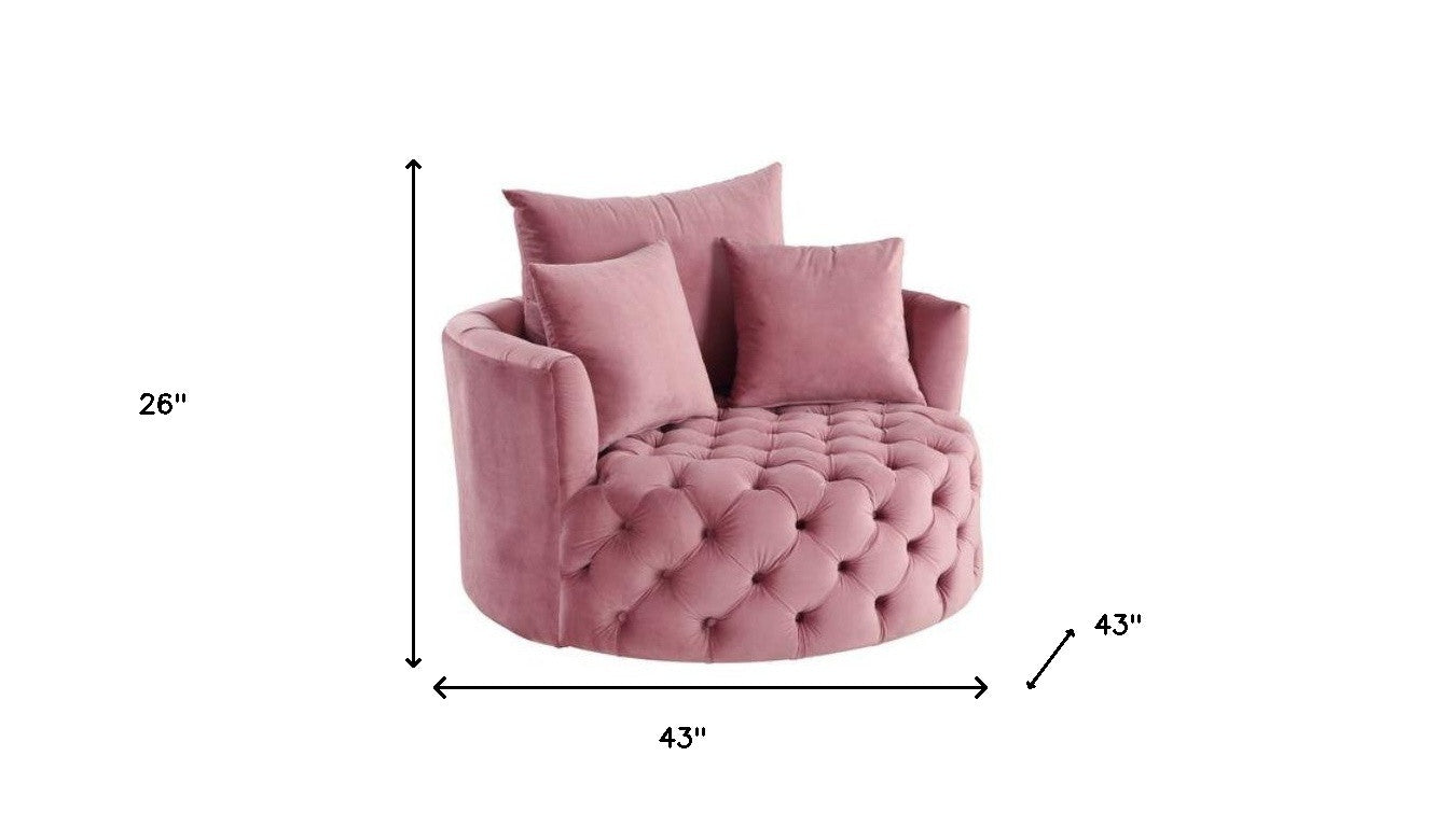 43" Pink Velvet Tufted Swivel Barrel Chair And Toss Pillows - Homeroots - Flyclothing LLC