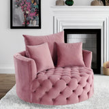 43" Pink Velvet Tufted Swivel Barrel Chair And Toss Pillows - Homeroots - Flyclothing LLC